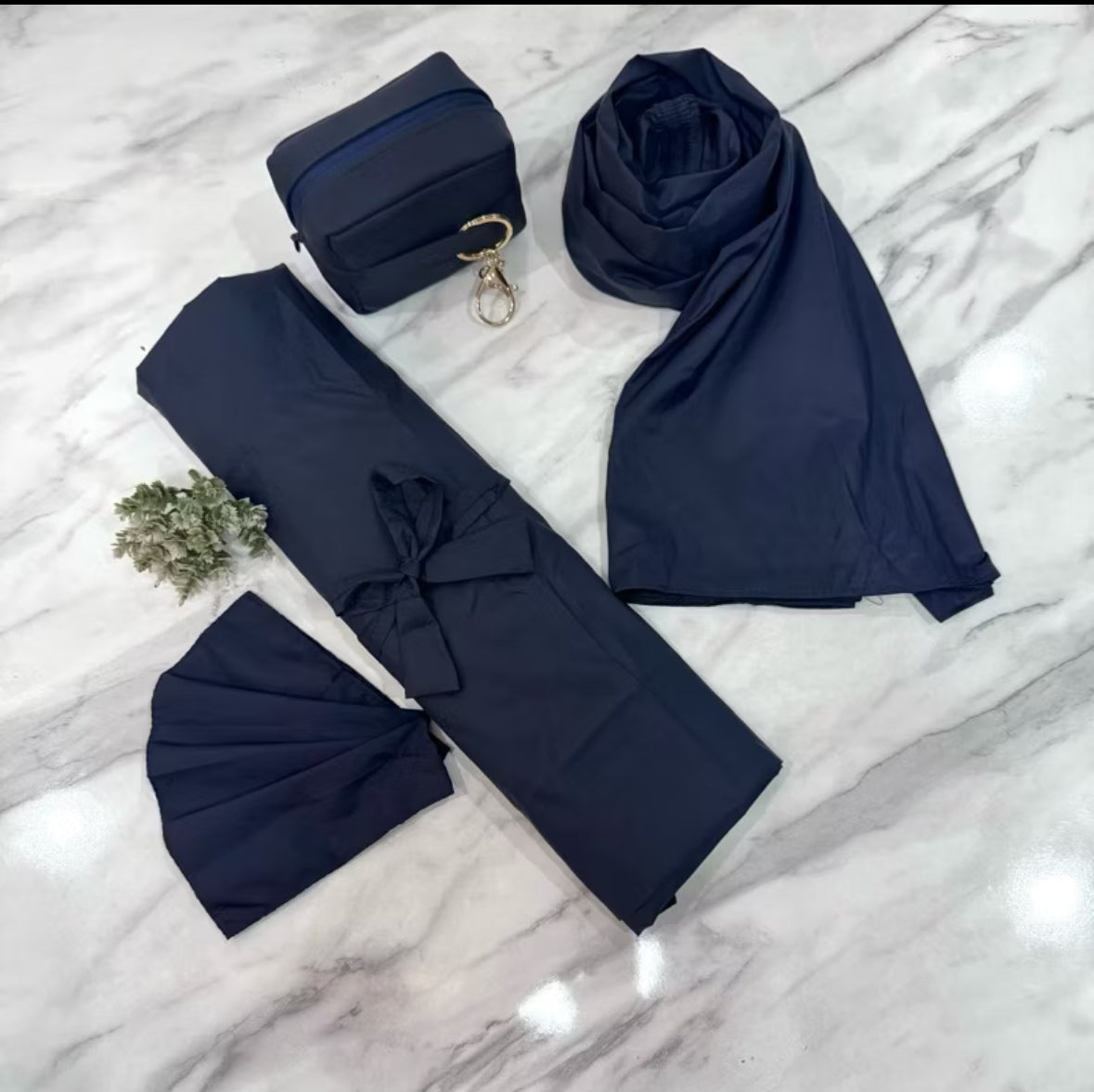 3-Piece Modest Abaya Set – Dark Blue