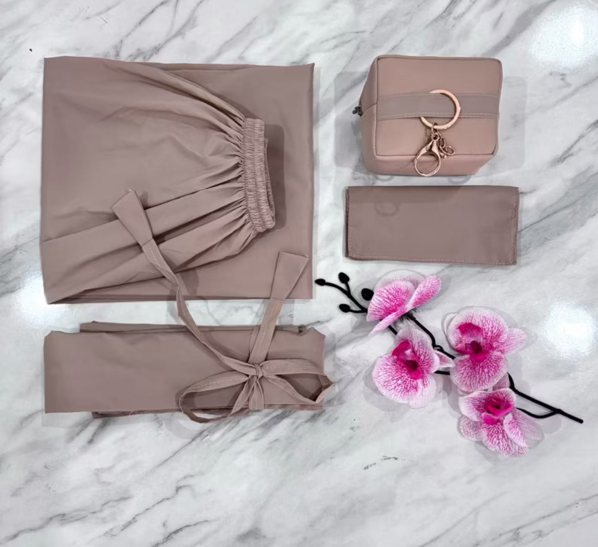 3-Piece Modest Abaya Set – Dusty Rose