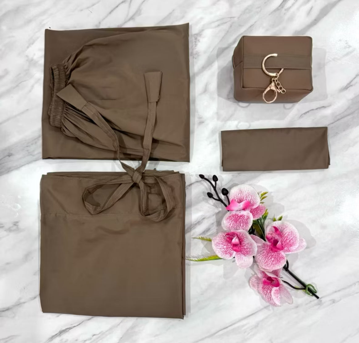 3-Piece Modest Abaya Set – Olive Brown